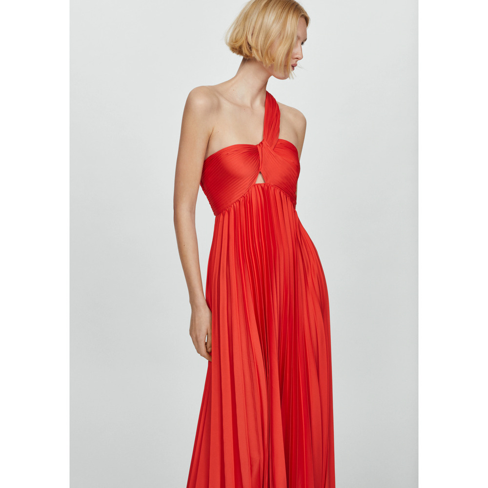 MANGO Red Pleated Front Knot Maxi Dress NWT Wedding Guest Formal - Picture 13 of 16